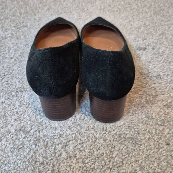 Crown Vintage Block Heels Black Suede Pointed Toe Pumps Size 9 - Picture 3 of 7